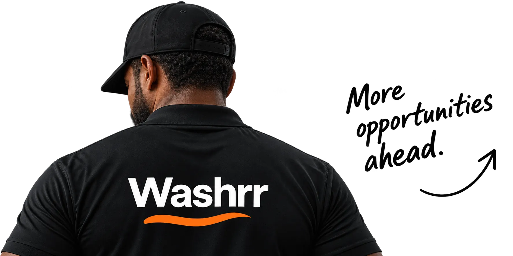 A Washrr partner washer, seen from behind, in branded uniform